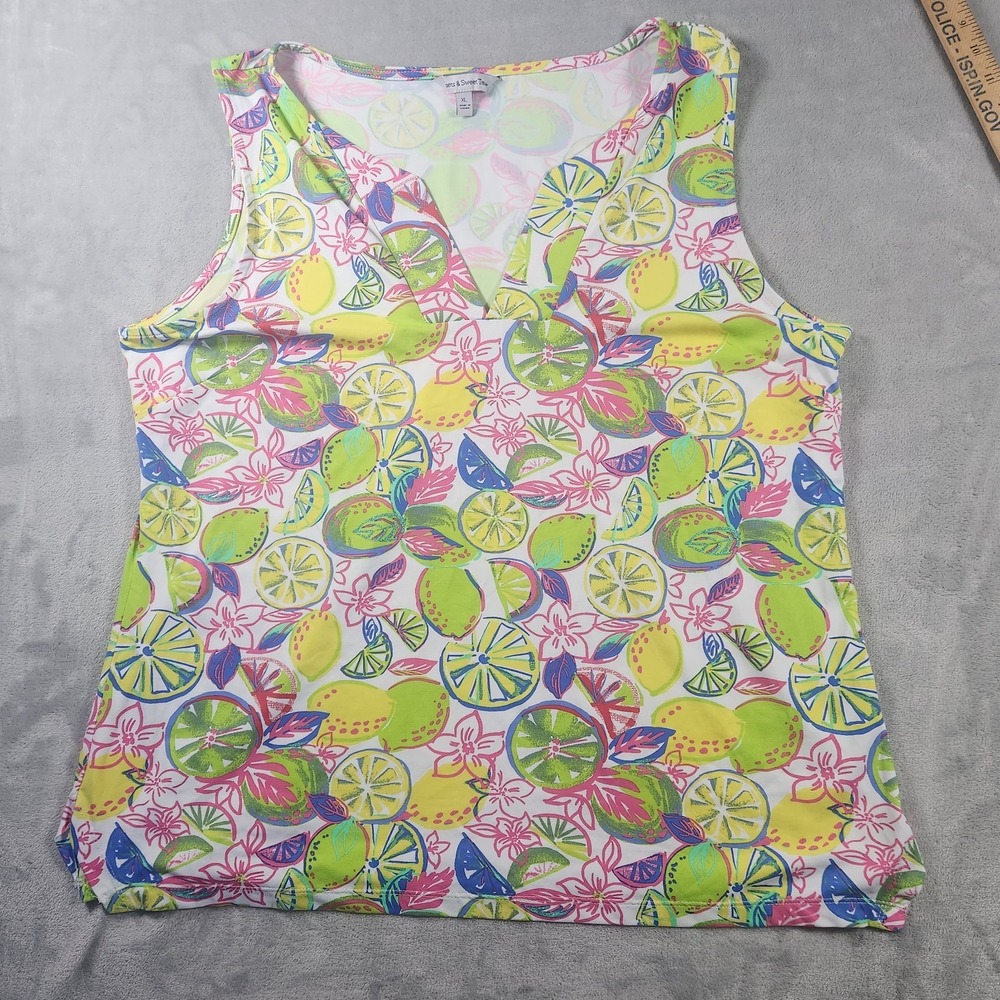 Sunset Sweet Tea Sleeveless V Neck Vibrant Lime Print Top XL